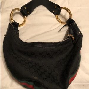 Authentic Black Gucci Bamboo Hobo Handbag